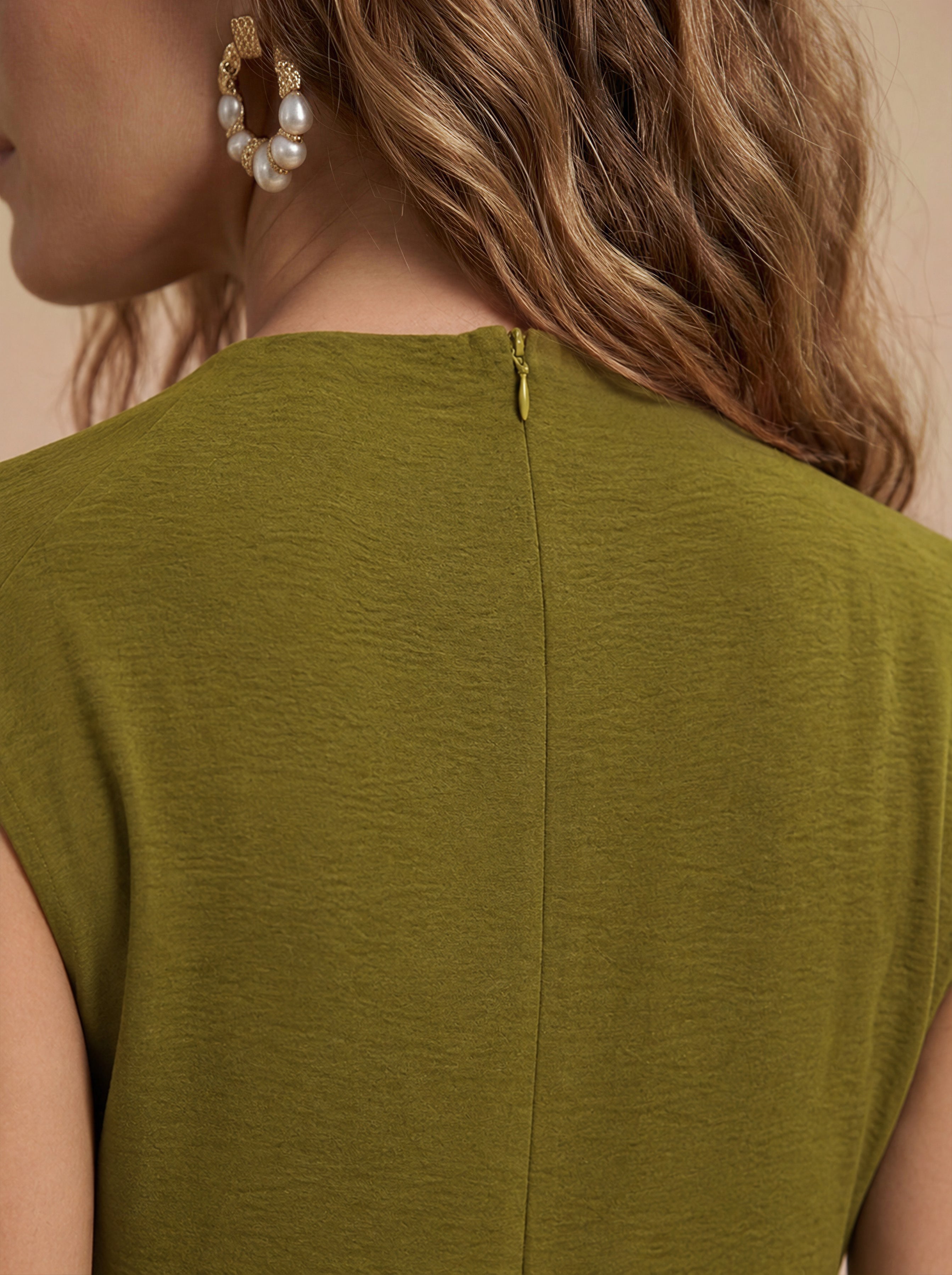 Olive Boat Neck Draped Dress