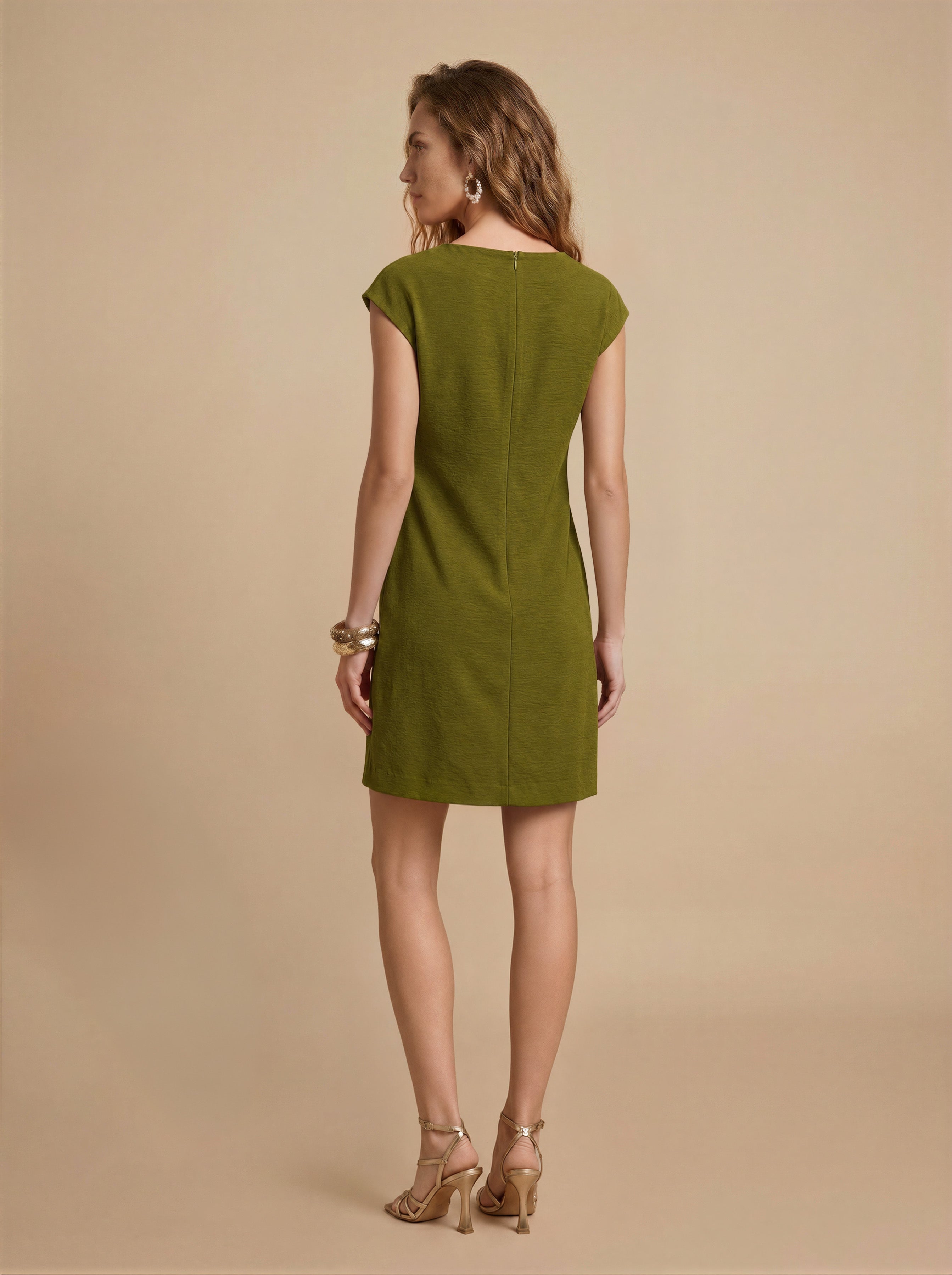Olive Boat Neck Draped Dress