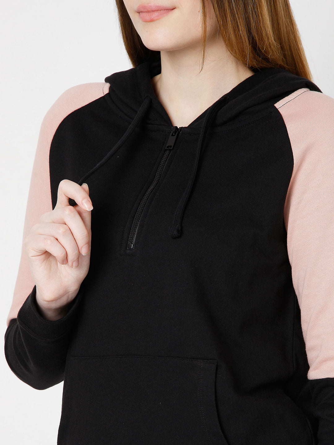 Black Colourblocked Hooded Sweatshirt