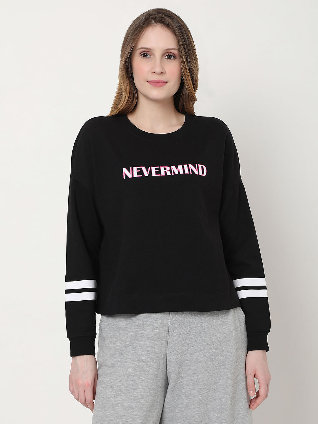Black Text Print Sweatshirt