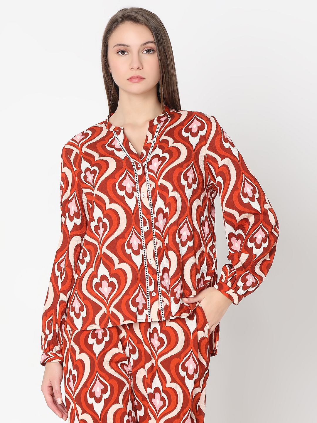 Orange Printed Co-Ord Set Top