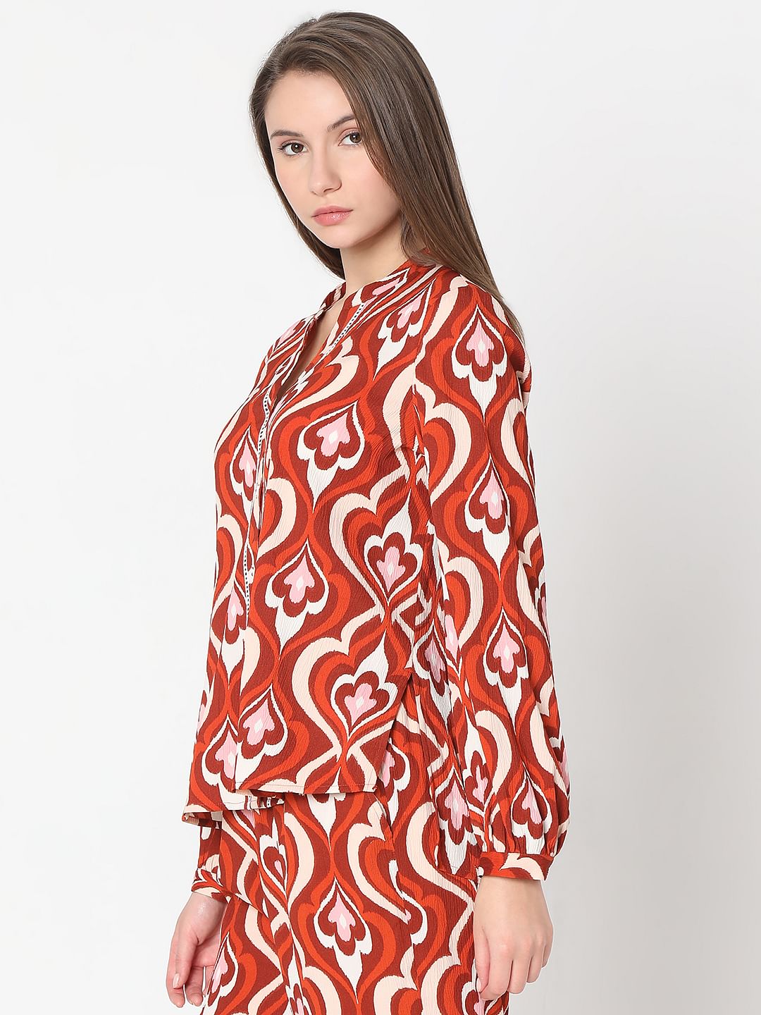 Orange Printed Co-Ord Set Top
