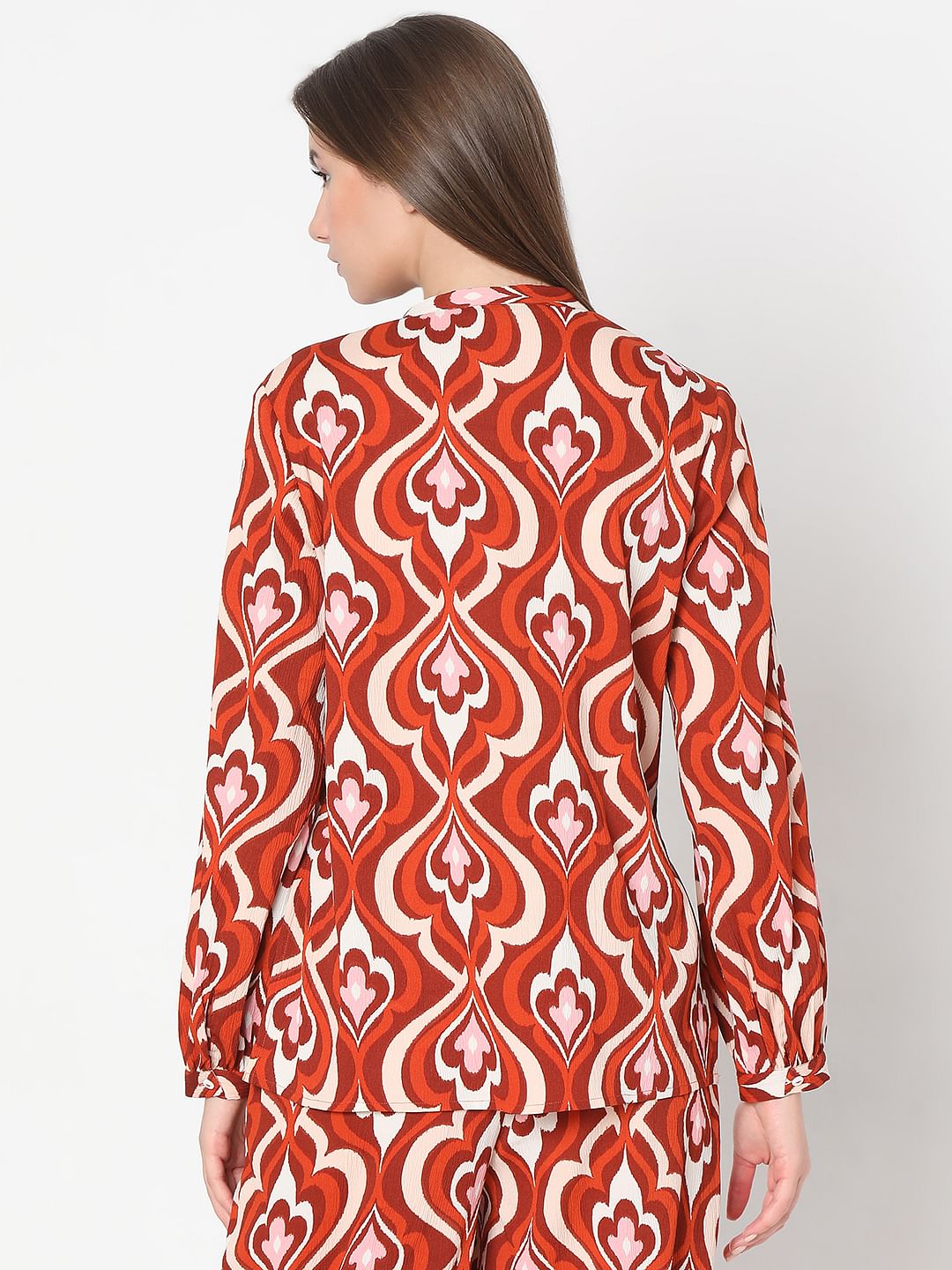 Orange Printed Co-Ord Set Top