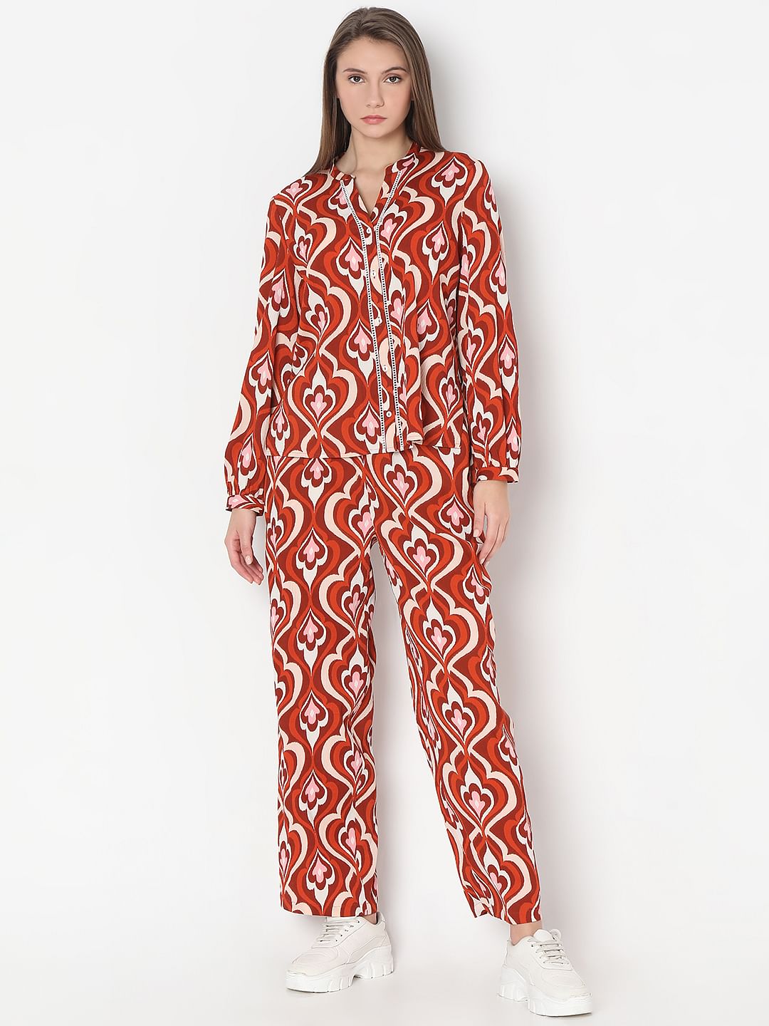 Orange Printed Co-Ord Set Top