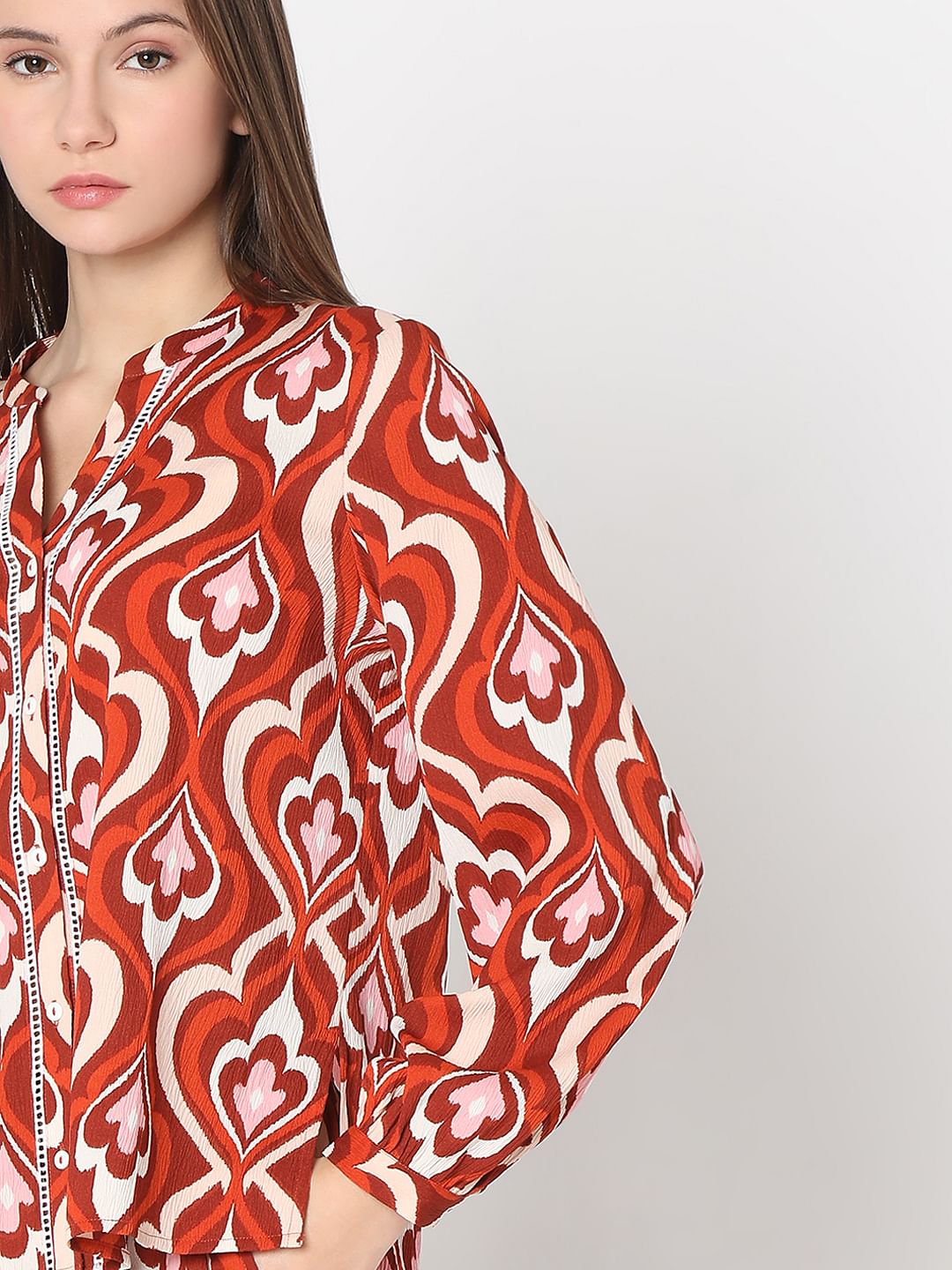 Orange Printed Co-Ord Set Top