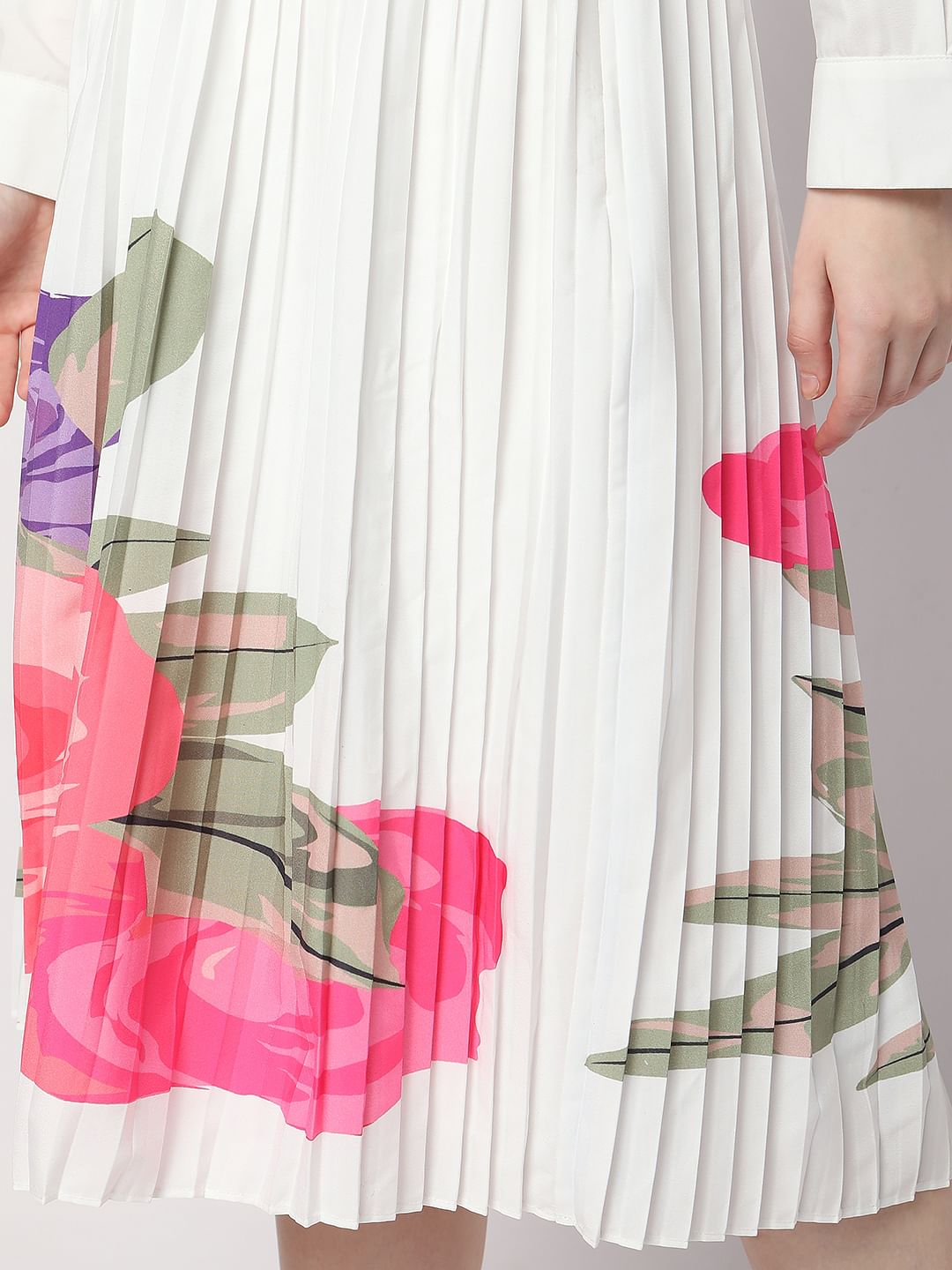 White Floral Pleated Midi Co-Ord Set Skirt