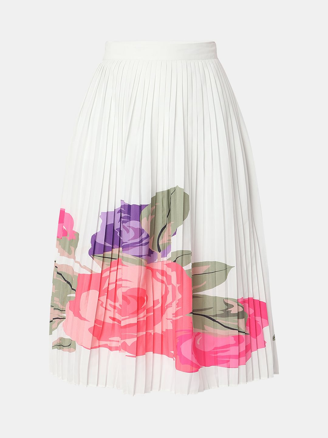 White Floral Pleated Midi Co-Ord Set Skirt