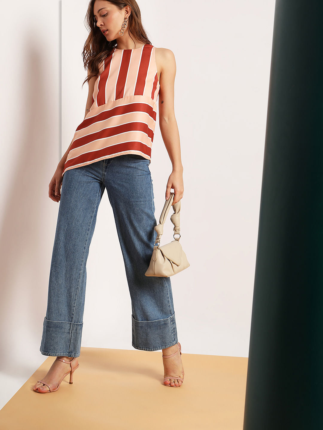 Peach Striped Co-Ord Top