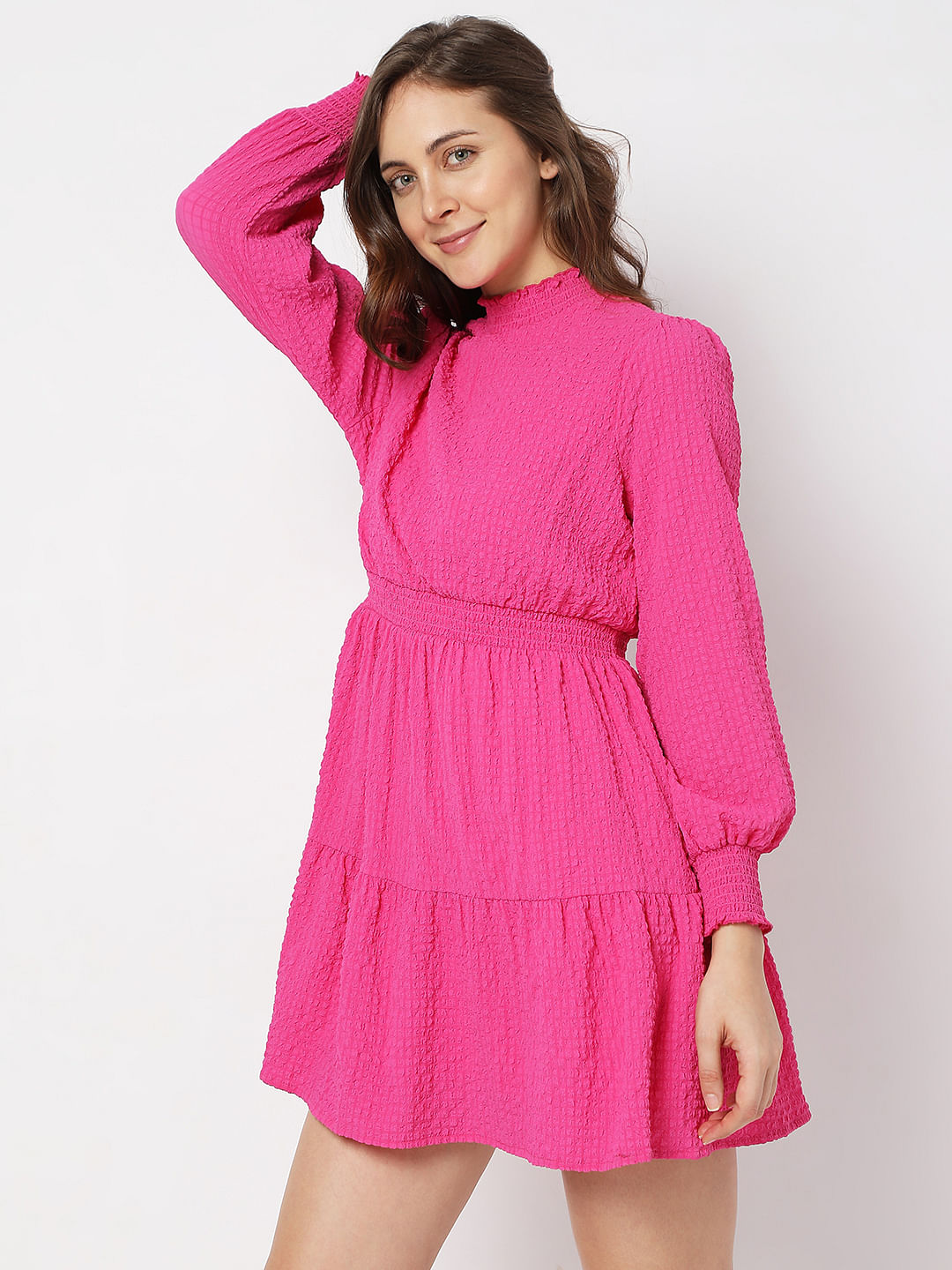 Bold Pink High Neck Mini Dress