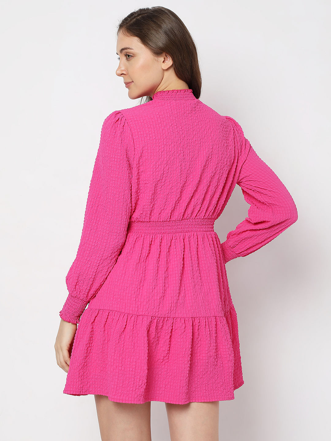 Bold Pink High Neck Mini Dress