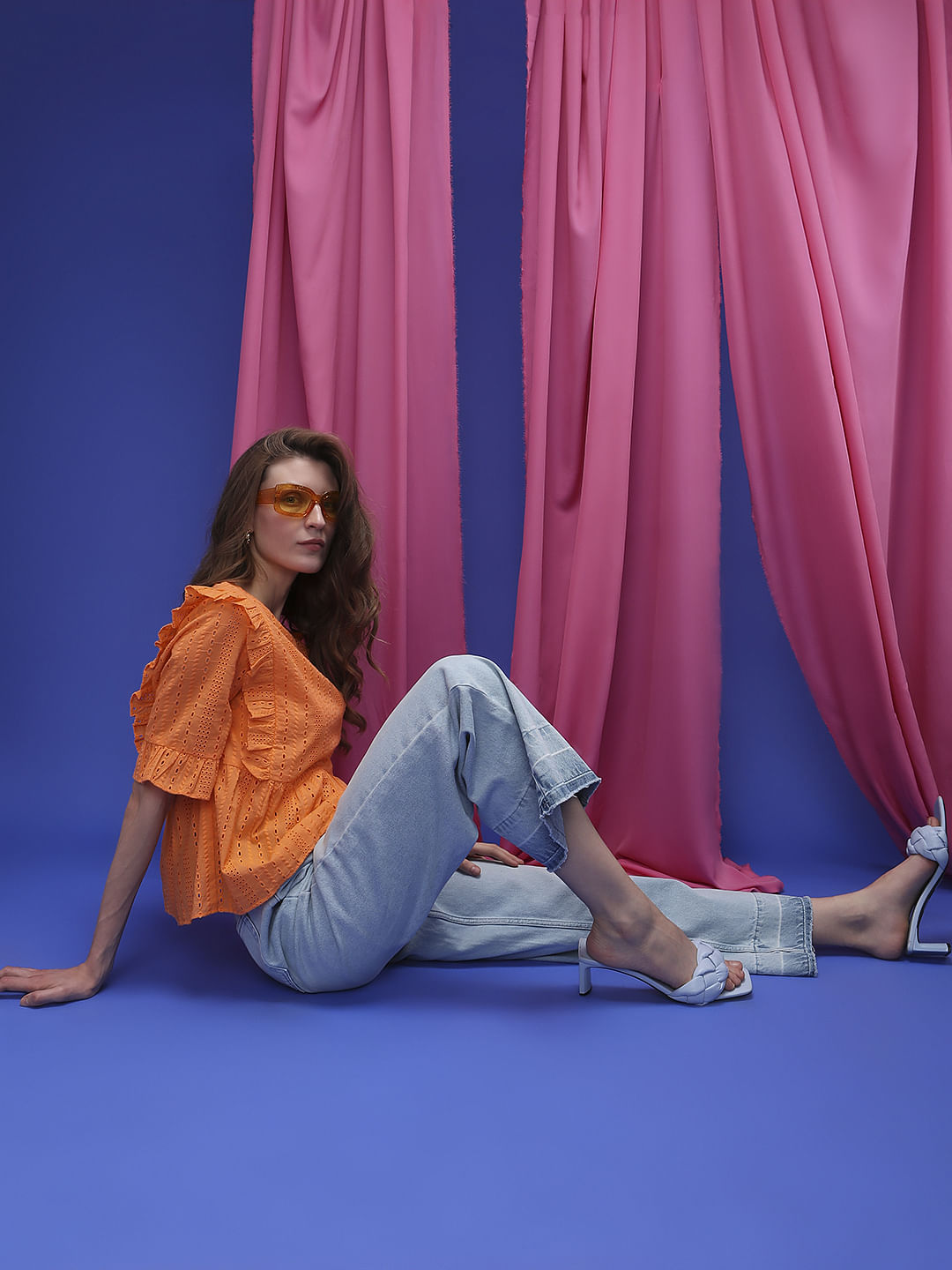 Orange Schiffli Ruffle Top