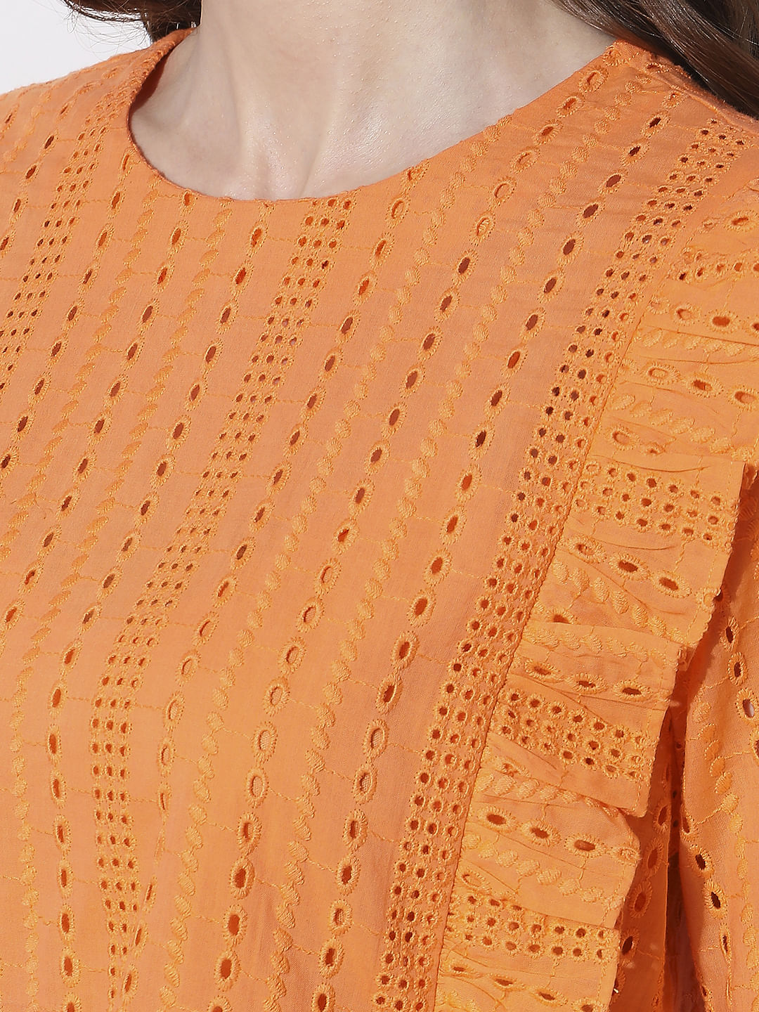 Orange Schiffli Ruffle Top