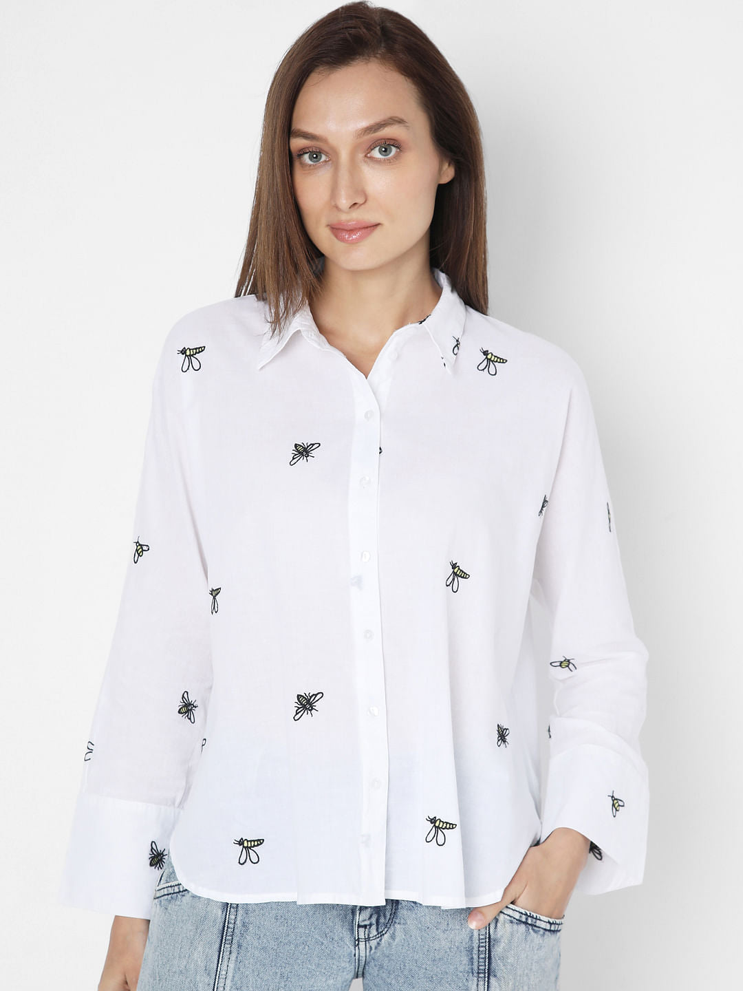 White Bee Print Shirt