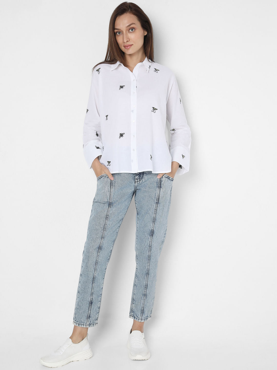 White Bee Print Shirt