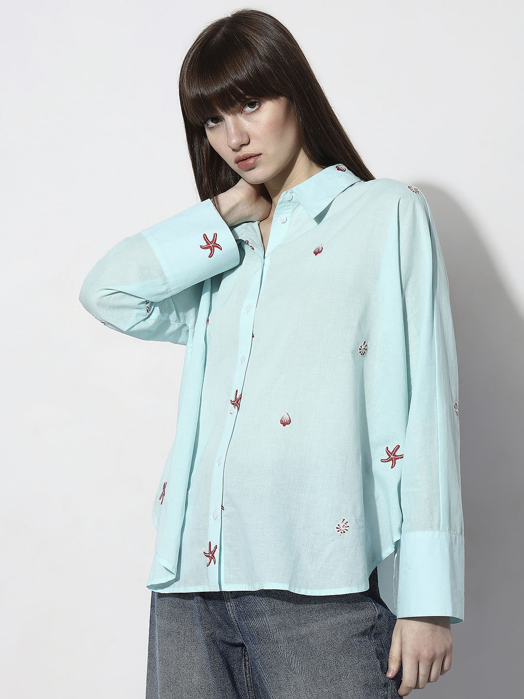 Blue Sea Shell Print Shirt