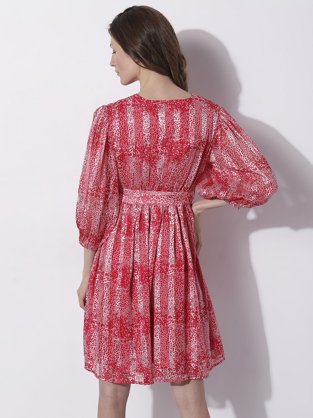 Red Printed Pleated Dress