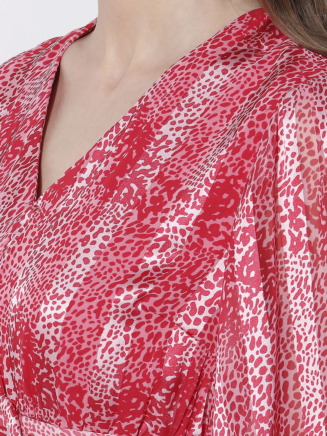 Red Printed Pleated Dress