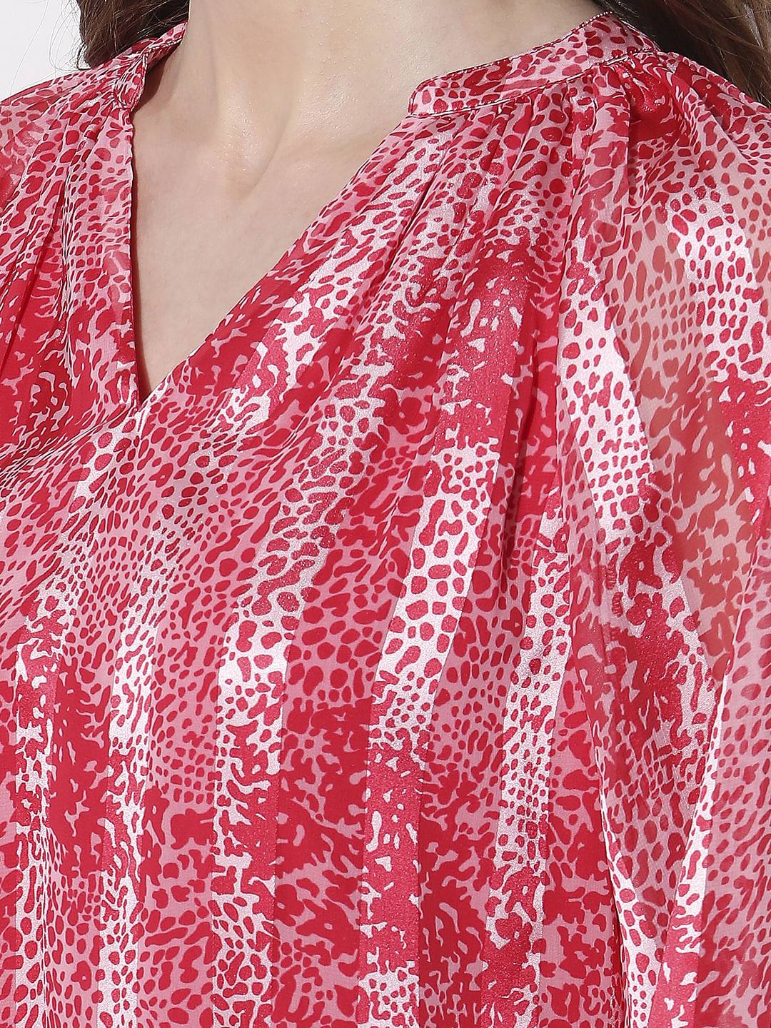 Red Printed Pleated Top