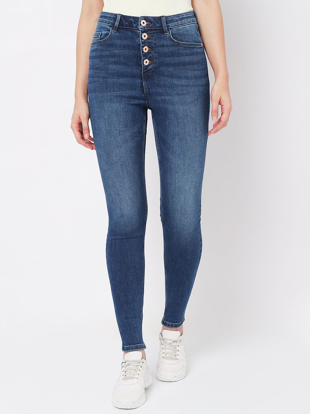Blue High Rise Buttoned Wendy Skinny Jeans