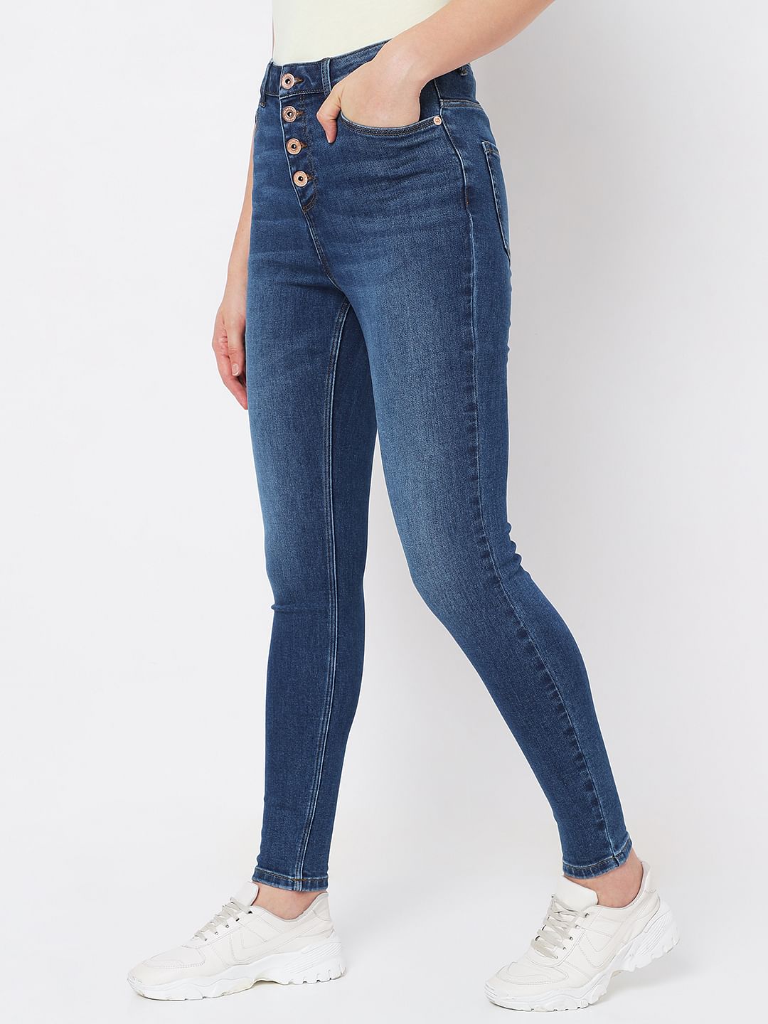 Blue High Rise Buttoned Wendy Skinny Jeans