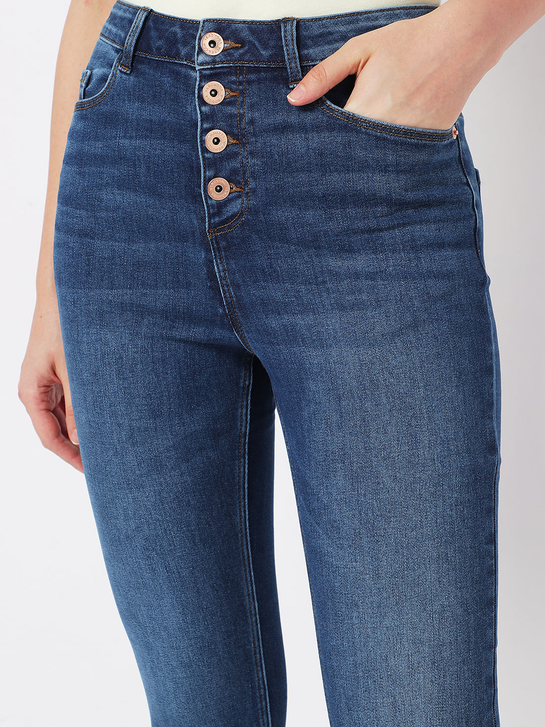 Blue High Rise Buttoned Wendy Skinny Jeans
