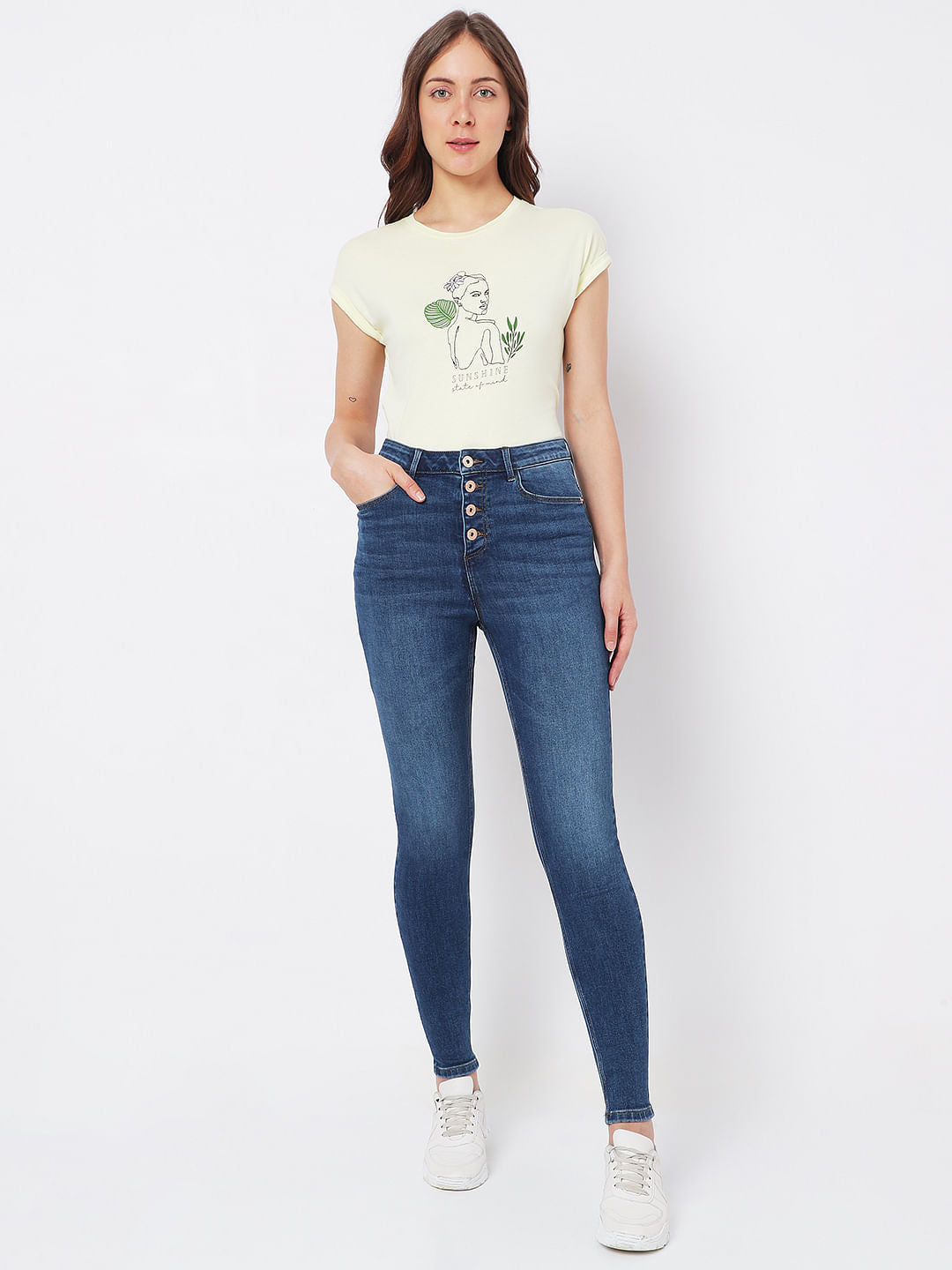 Blue High Rise Buttoned Wendy Skinny Jeans