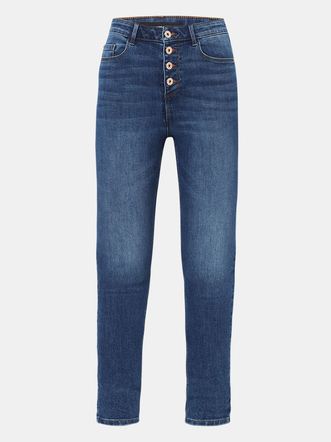 Blue High Rise Buttoned Wendy Skinny Jeans