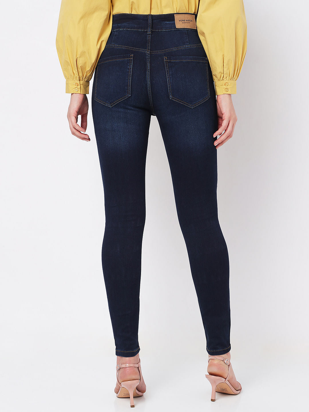 Dark Blue High Rise Buttoned Wendy Skinny Jeans