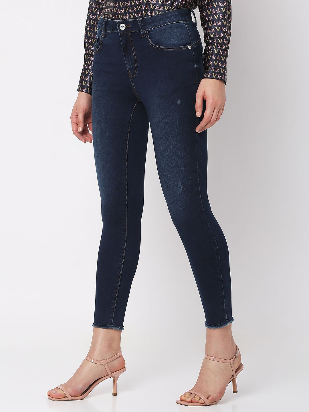 Dark Blue Mid Rise Pushup Wendy Skinny Jeans