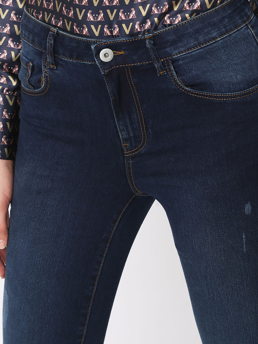 Dark Blue Mid Rise Pushup Wendy Skinny Jeans