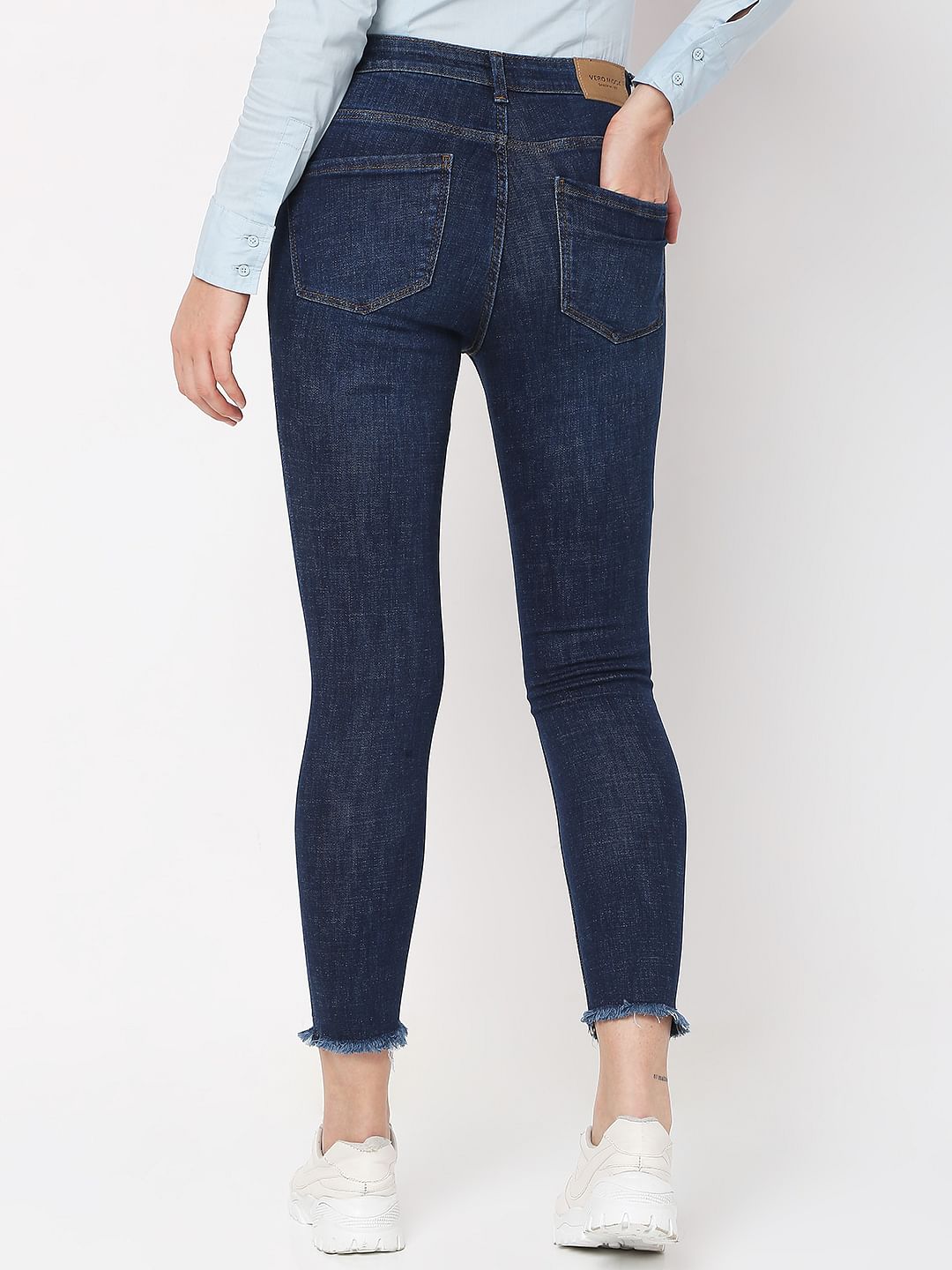 Dark Blue Mid Rise Distressed Wendy Skinny Jeans