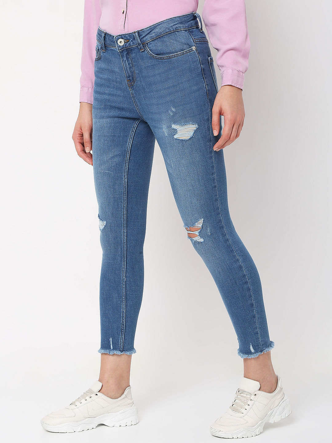 Blue Mid Rise Distressed Wendy Skinny Jeans