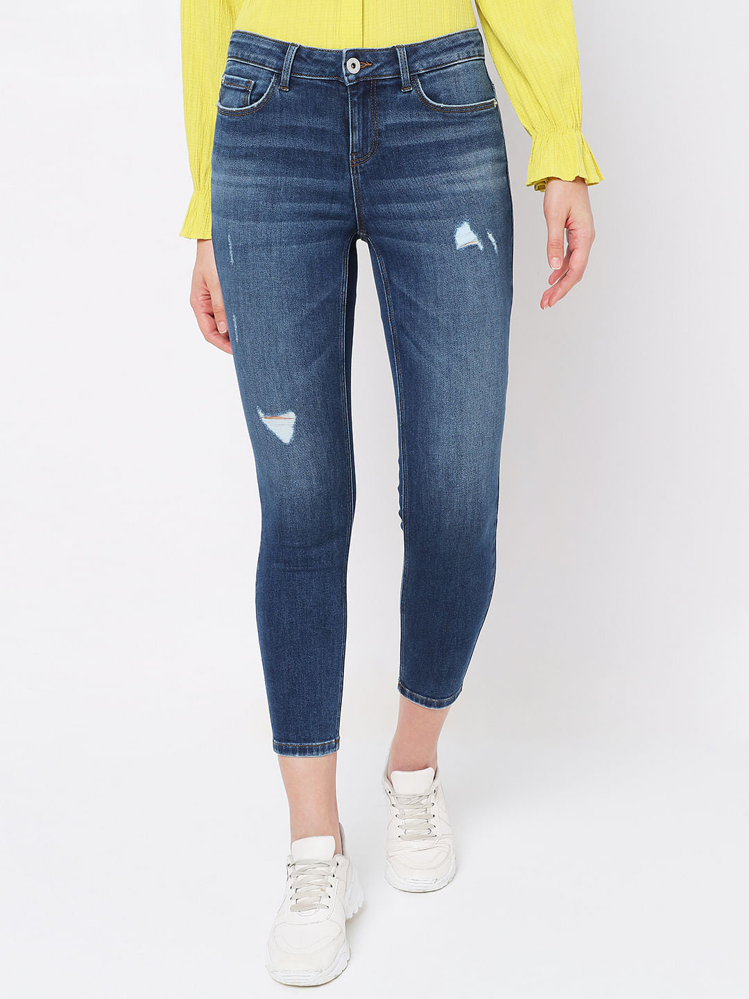 Blue Mid Rise Distressed Wendy Skinny Jeans
