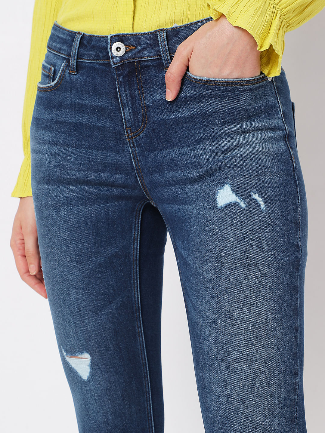 Blue Mid Rise Distressed Wendy Skinny Jeans