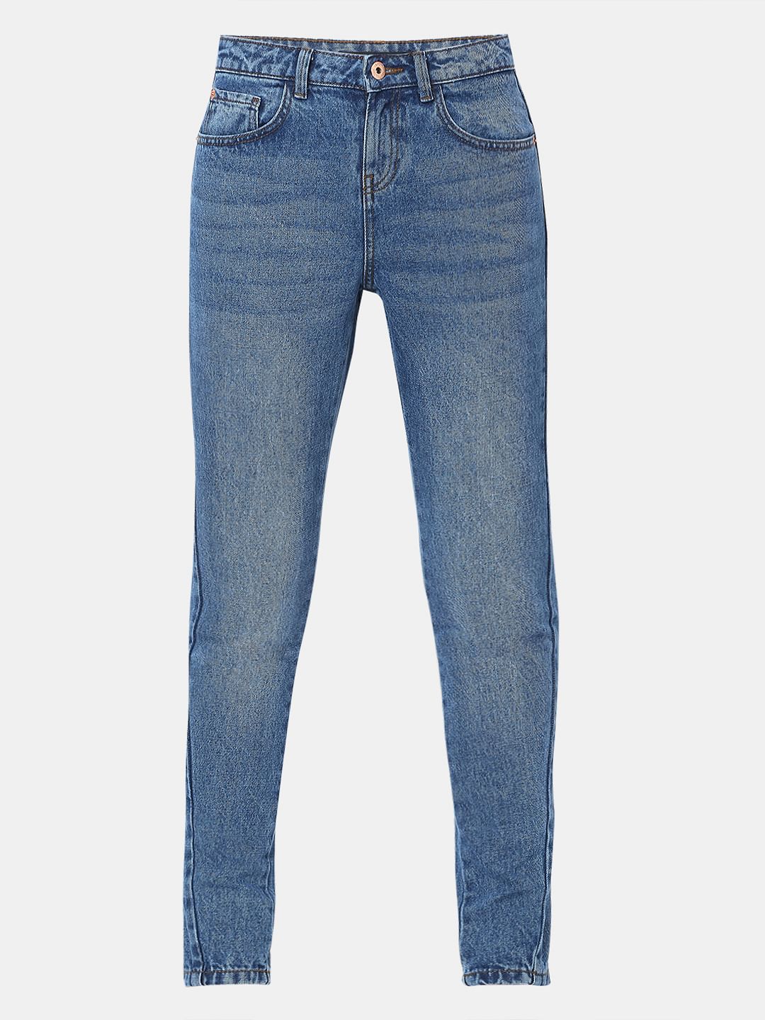 Blue Mid Rise Girlfriend Fit Jeans
