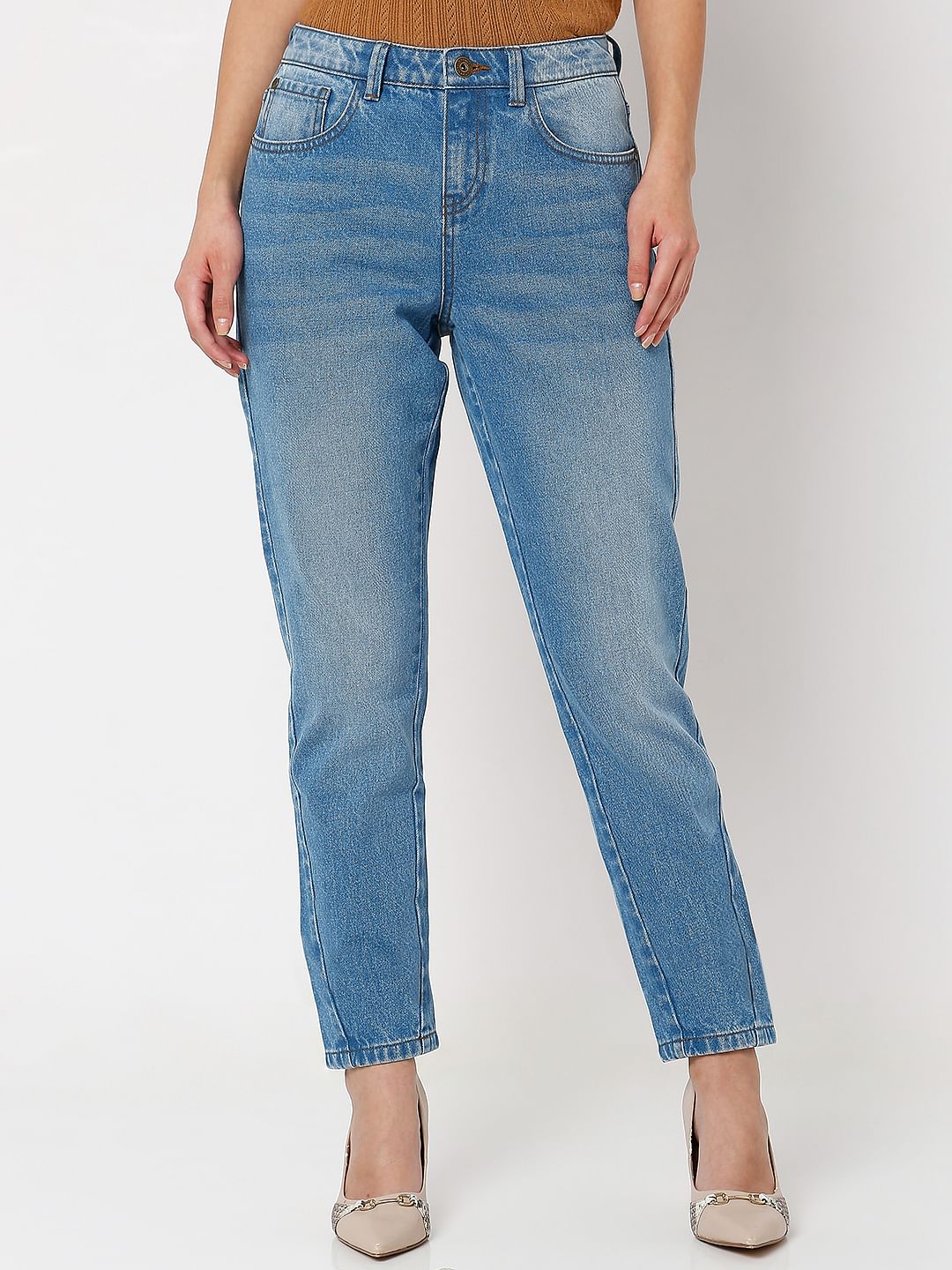Light Blue Mid Rise Girlfriend Fit Jeans