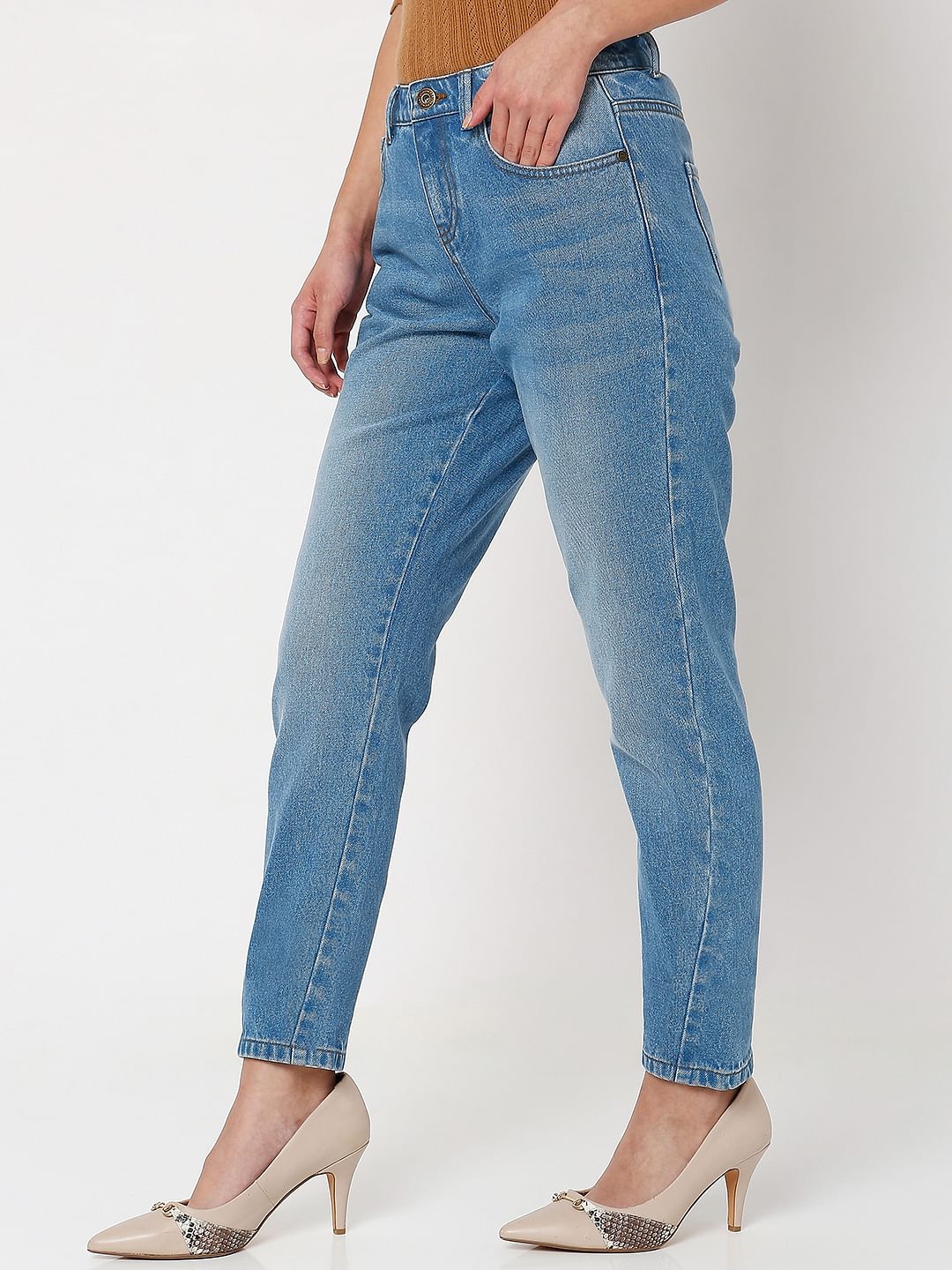 Light Blue Mid Rise Girlfriend Fit Jeans