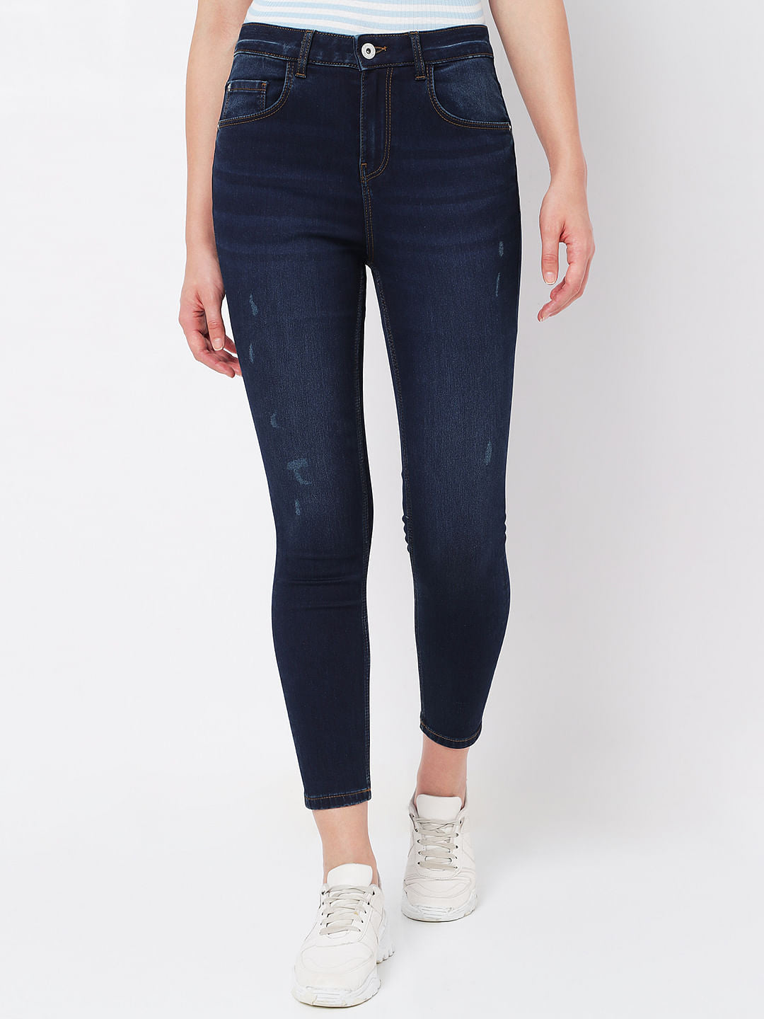Dark Blue High Rise Distressed Wendy Skinny Jeans