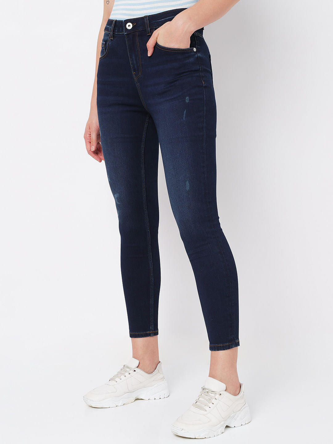 Dark Blue High Rise Distressed Wendy Skinny Jeans