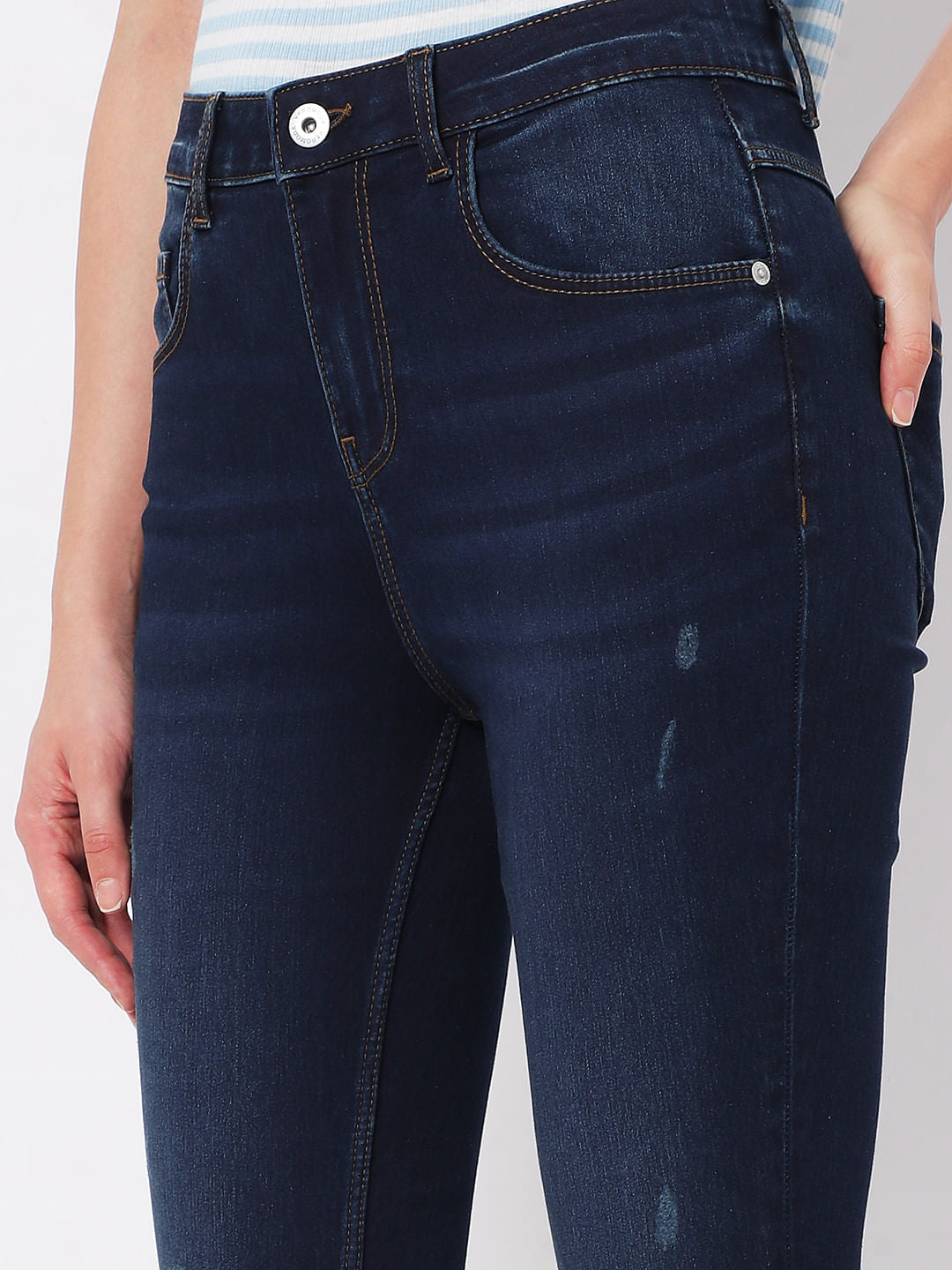 Dark Blue High Rise Distressed Wendy Skinny Jeans