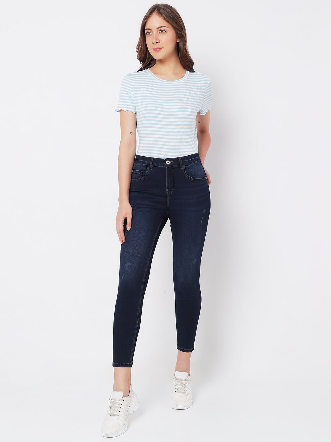 Dark Blue High Rise Distressed Wendy Skinny Jeans