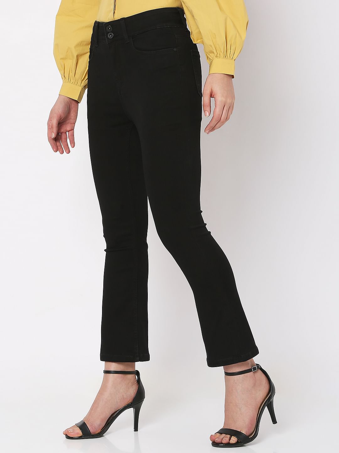 Black High Rise Twin Button Petra Bootcut Jeans