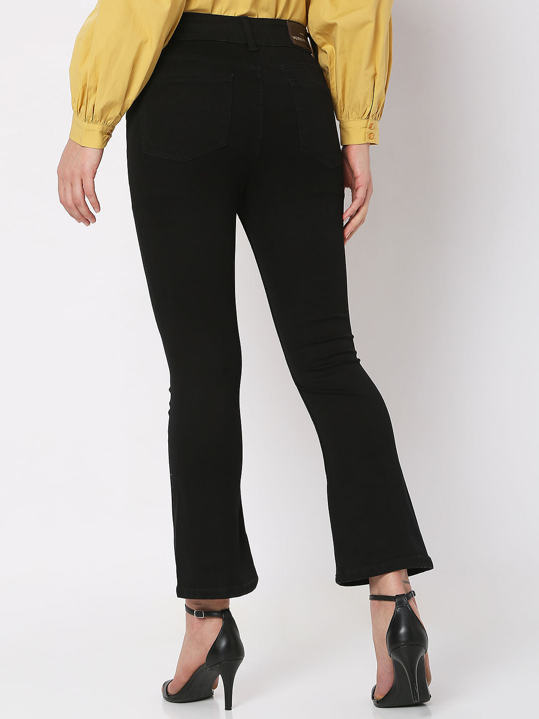 Black High Rise Twin Button Petra Bootcut Jeans