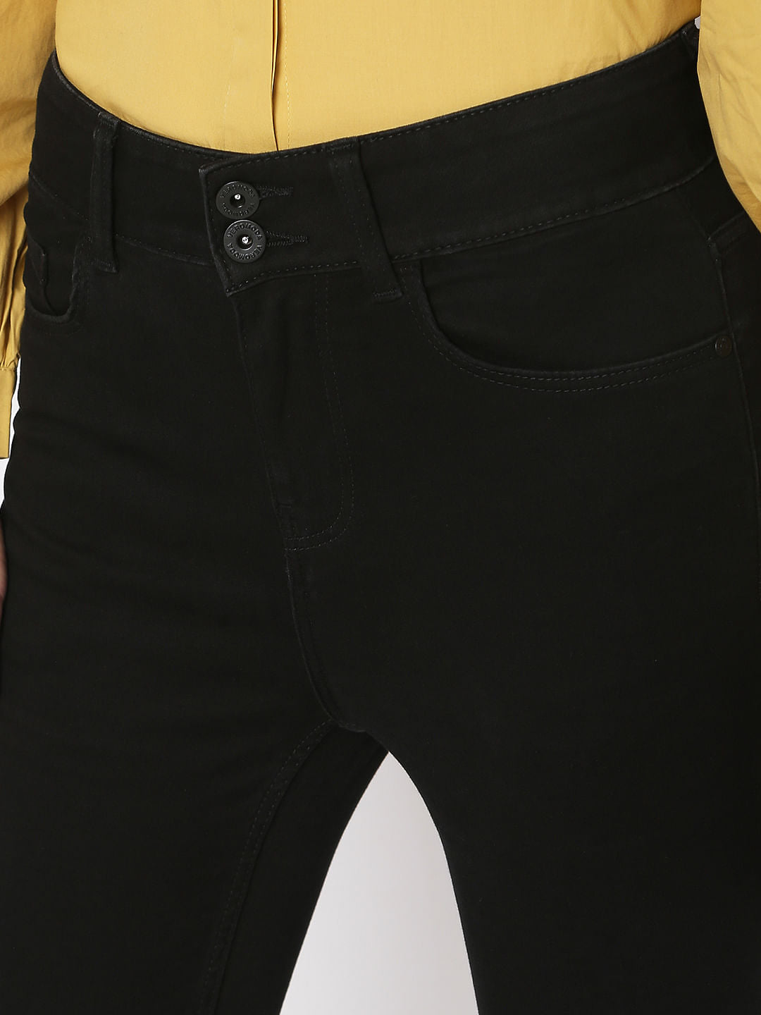 Black High Rise Twin Button Petra Bootcut Jeans