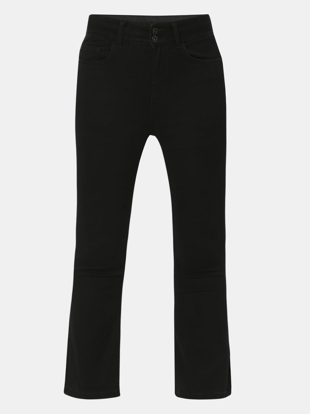 Black High Rise Twin Button Petra Bootcut Jeans