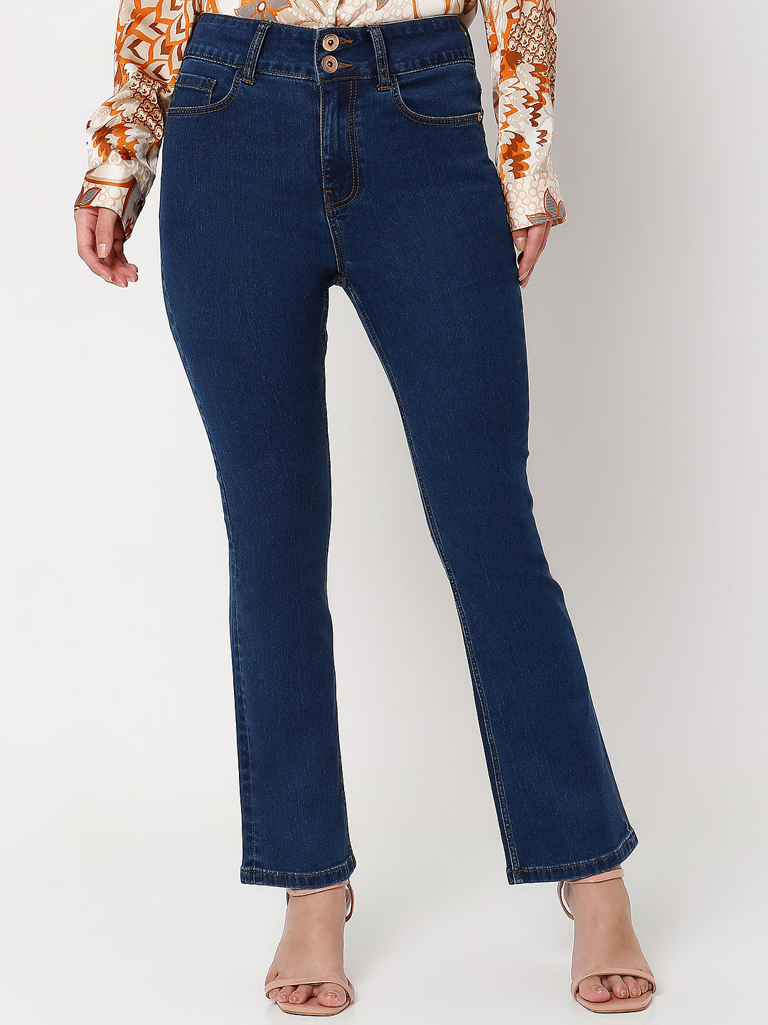 Blue High Rise Twin Button Petra Bootcut Jeans