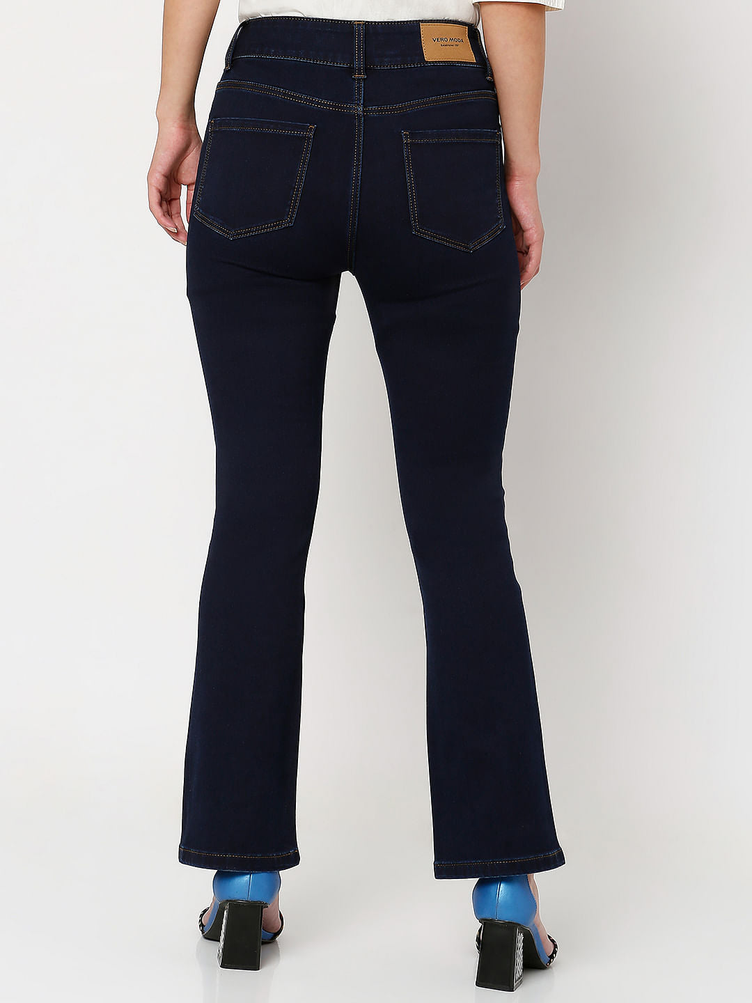 Dark Blue High Rise Twin Button Petra Bootcut Jeans