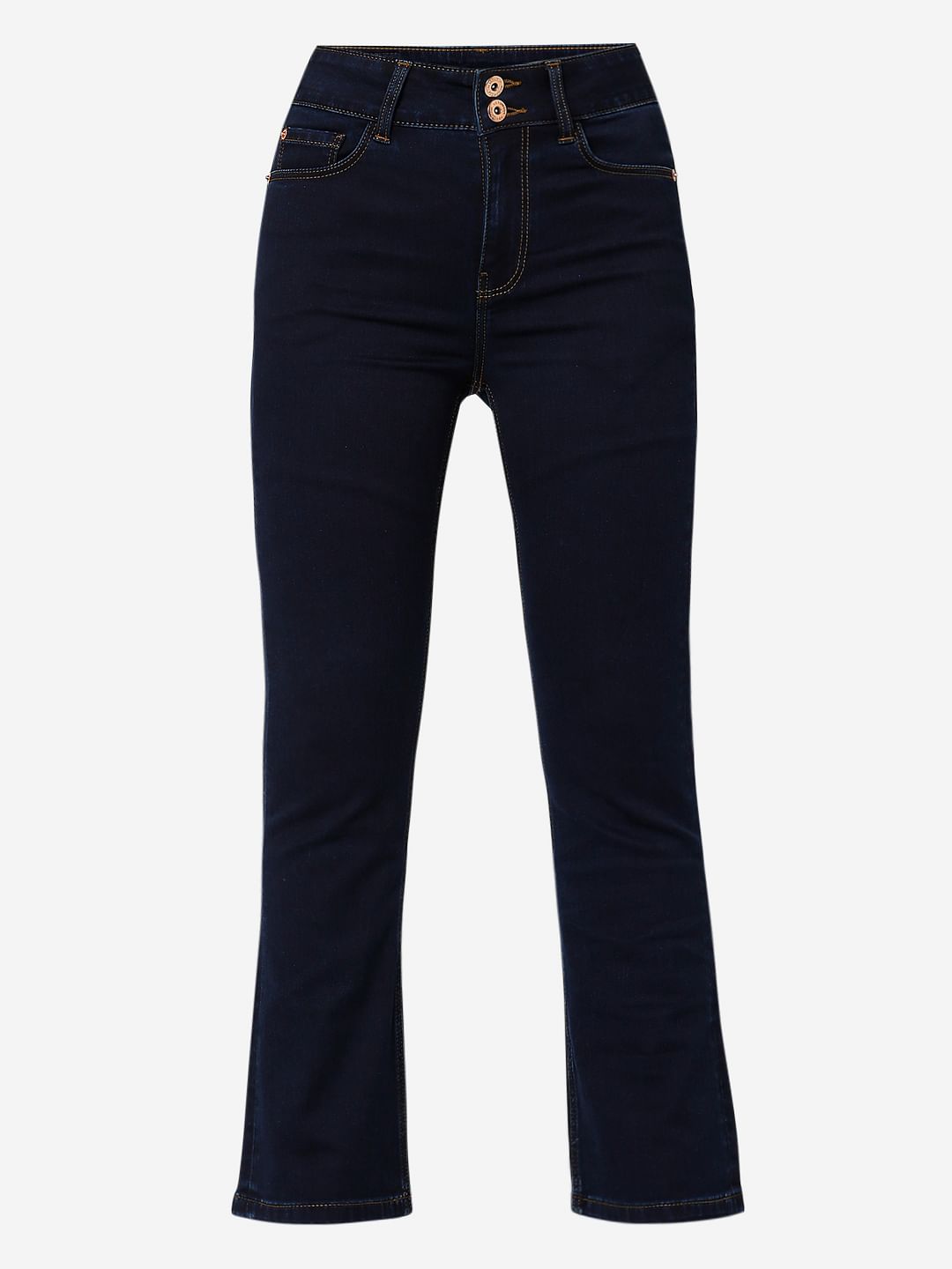Dark Blue High Rise Twin Button Petra Bootcut Jeans