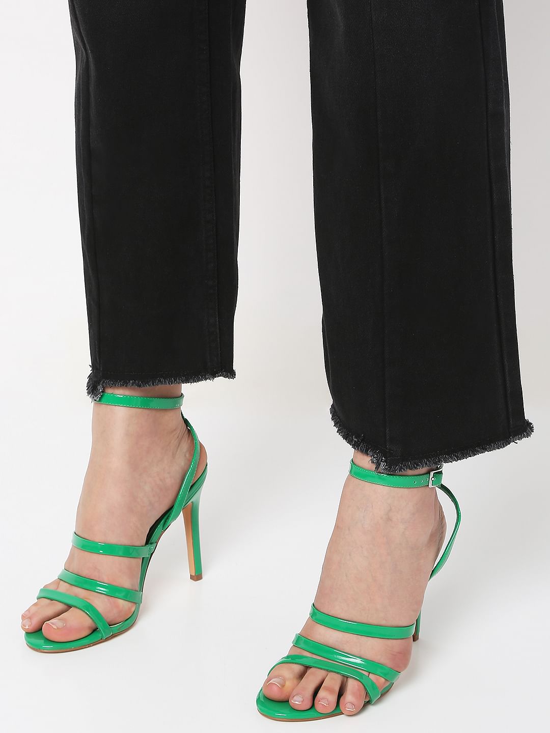 Black High Rise Frayed Jade Straight Fit Jeans