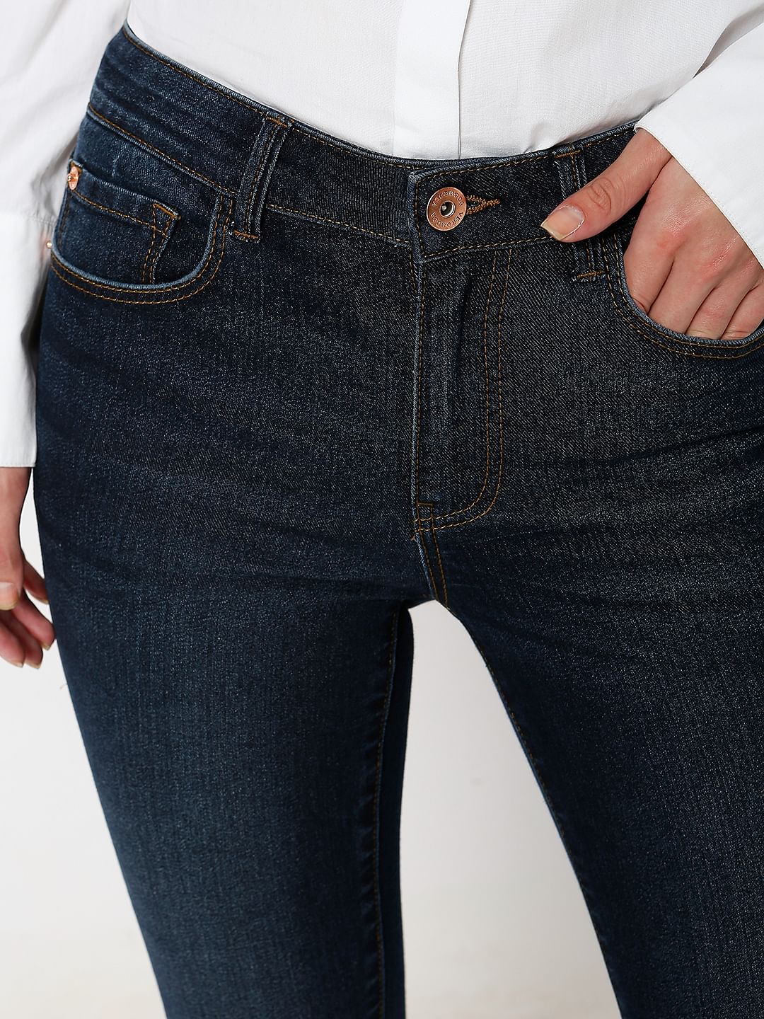Dark Blue Mid Rise Bootcut Jeans